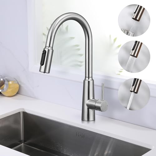 Tohlar Wasserhahn Küche 3 Wege Wasserhahn mit Filter Küchenarmatur Osmose Einhand-Spültischbatterie mit ausziehbarem Schlauch für die Küche, Edelstahl Gebürstet