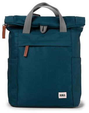 ROKA Finchley Roll Top Backpack for Women & Men - Small Canvas Roll Top Rucksack with Magnetic Closure, Chunky Zip, Multi Pockets, Adjustable Straps - Work, School & Travel Backpack - Teal