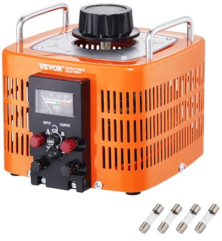 VEVOR Transformador de voltaje variable automático 3000VA, 10A, entrada 230V, salida 0-300V, regulador de voltaje CA 4 fusibles, interruptor de control térmico para oficina industrial en el hogar