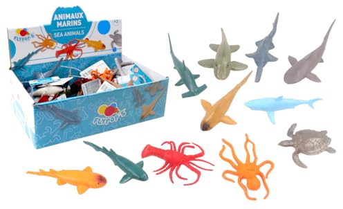 FLYPOP'S - Pack mit 24 Meerestieren – Sea Life – 032270PA – Mehrfarbig – Kunststoff – Meeresleben – Spielzeug für Kinder – realistisch – Miniatur – Verschiedene Tiere – 10 cm – ab 3 Jahren