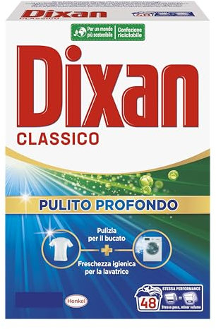 Dixan Classico Pulito Profondo, Detersivo Lavatrice polvere per eliminare le macchie ostinate, formato da 48 lavaggi