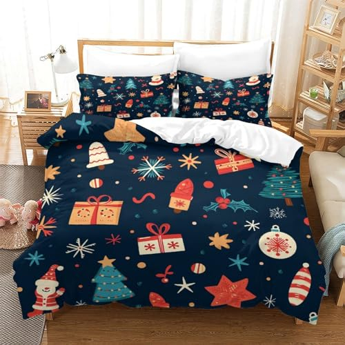 DCABEIOOE Weihnachtstag 3D Druck Bettwäsche Bettbezug Und Kissenbezug Mit Reißverschluss Betten Set Für Kinder Raumdekoration Reißverschluss Single(140x200cm)