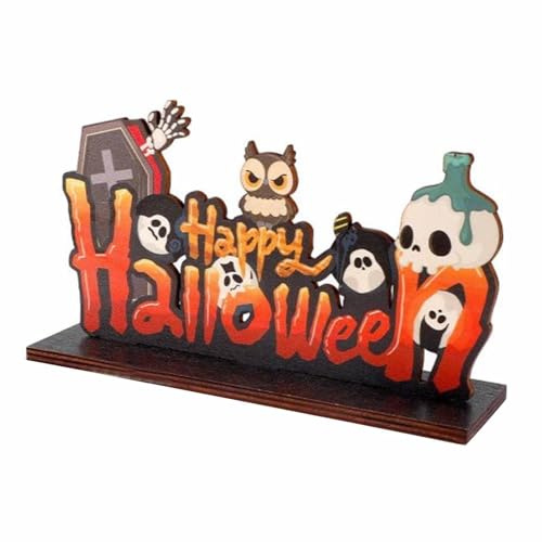 ParPix Holz Halloween Tischdekoration, Halloween Schädel Tisch Dekoration, Halloween Deko Geldgeschenk Geburtstag, Halloween Geschenk Mädchen Junge, Halloween Dekoration Tischdeko Für Küche Büro Bar