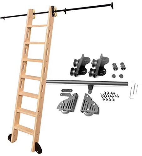 SJHKXAHY Rollleiter-Hardware-Kit, Schiebe-Hardware, Rollbibliotheks-Kit (ohne Leiter), 3,3 bis 20 Fuß, rustikales schwarzes einziehbares Rollleiter-Hardware-Bibliotheks-Schiebeleiter-Hardware-Kit + B
