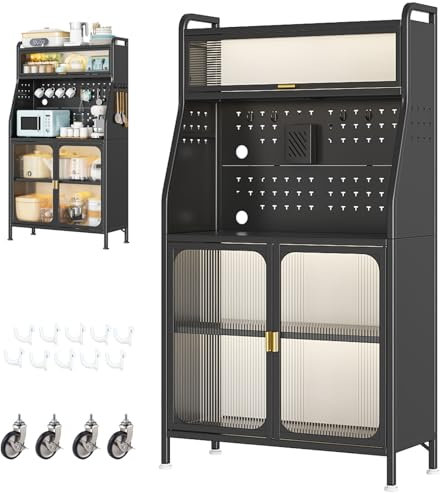 Armario de cocina alto, estantería de cocina, de pie, gabinetes de cocina, armario multiusos, placa perforada, estante de metal, estante de cocina, estante de cocina, de pie, buffet de cocina, envío