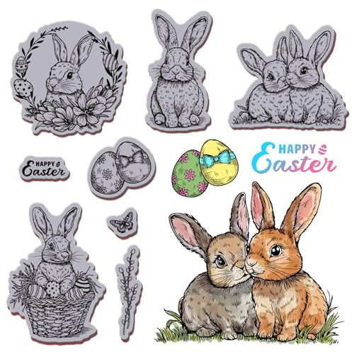 GLOBLELAND Osterhase Selbstklebender Gummistempel 8.7X7 Ostereier EVA Stempel Zum Aufkleben Tier Stempelset Für Die Kartengestaltung Fotoalbum Dekor Dekoration DIY Scrapbooking