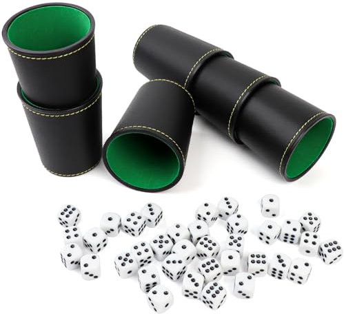 ROTKUSZ Schocken Set, 6 Würfelbecher Leder mit 36 Würfeln, Knobelbecher Leder, Leder Würfelbecher, Würfelspiel, Reisespiele für Erwachsene, Casual Games Bar Puzzles Spielzubehör