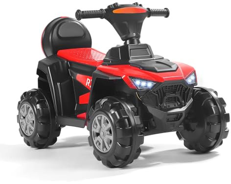 Elektro-Quad 6V Kinderquad mit USB-Anschluss, Kindermotorrad mit MP3-Musikplayer, Scheinwerfer, Kinderfahrzeug Mit Aufbewahrungsbox (Rot)