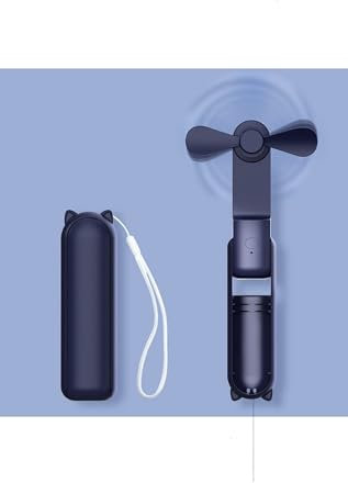 Mini Bear-Ear Portable Fan with Built-in Power Bank – Foldable USB Rechargeable Handheld Desk Fan – Quiet, Cute & Compact – Travel-Friendly – 7.5 x 19 cm – Brown, Pink, White, Blue, Green (Blue)