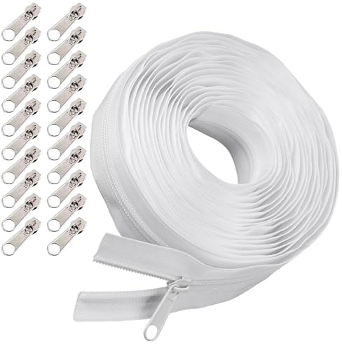 YGCQFH Chiusura lampo infinita con cerniera, 10 m/3,94 pollici, chiusura lampo infinita con cerniera, in nylon #5, con 20 cerniere lampo, per borse, vestiti, biancheria da letto, ecc. (bianco)