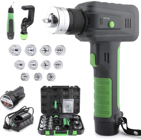 Cordless Electric Flaring Tool, Tubing Expander Swaging Tool Kit with 2200mAh Battery, 11 Expander Heads, Deburring & Cutter, Hydraulic AC Swaging Tool Kit for Copper Aluminum Tube Pipe