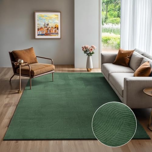 the carpet Rio - Moderner Kurzflor Teppich, weicher und pflegeleichter Anti-Rutsch-Teppich mit 3D-Optik, robust, für Wohnzimmer und Schlafzimmer, Grün, 300 x 400 cm