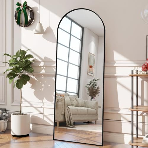 Lazyspace Ganzkörperspiegel, 164 x 54 cm Gewölbter Schwarz HD Standspiegel mit Rahmen aus Aluminiumlegierung, Hartglas, Groß Wandspiegel für Schlafzimmer Garderobe Wohnzimmer