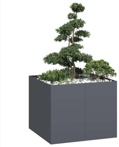 Mokuyary Pflanzgefäß Anthrazit 100x100x80 cm Stahl pflanzkübel groß,Großer Blumenkübel für außen und innen Frostbeständig UV Schutz