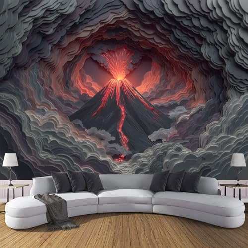 Tapete Fototapete 3D 3D Relief Vulkan 400×280cm(B×H) Vliestapete Wandbild Fototapeten, Abstrakt Wolken Vlies Tapeten XXL Wandtapete Schlafzimmer, Wohnzimmer, TV Hintergrund