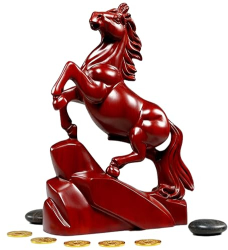 Wooden Horse Figurine, Chinese New Year 2026 Red Horse Statue, Feng Shui Zodiac Horse Sculpture to Attract Wealth, Good Luck, Home and Office Decoration (8cm)