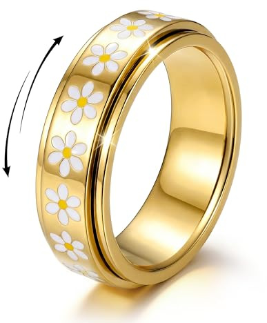 Dochais fidget ring gold silver stainless steel anxiety rings women | Daisy Roller Rings for Anti Stress Spinner Fidget Band Ring Gold/Silver Anxiety Ring Women Size L1/2-T1/2