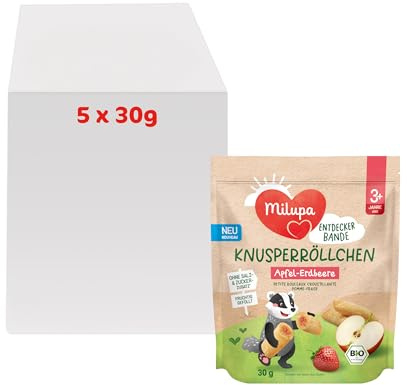 Milupa Entdeckerbande – Knusperröllchen Apfel-Erdbeer – 5x30g – Ab 3+ Jahre