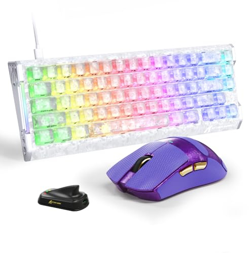 ATTACK SHARK R68HE Gaming-Tastatur und X11 Ultra Maus-Set, Carbonfaser | 63 g Leichte Funkmaus, PAW3950MAX, 42K DPI, Nordic54L15, 0,005 mm Rapid Trigger, Magnettastatur, RGB, 8 kHz – Eis/Lila