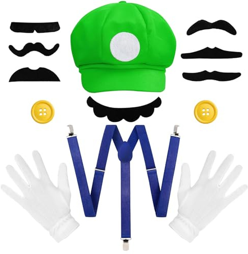 Shyllin Karneval Kostüm Herren Kindheitshelden, Cosplay Outfit Unisex Erwachsene, Bros Mütze, für Karneval Faschingskostüme Geburtstags Party