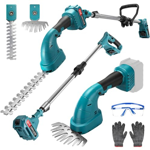 3-in-1 Akku Teleskop Heckenschere mit 135cm Teleskopstange, Akku Grasschere und Strauchschere Kompatibel mit Makita 18V (ohne Akku), 180° Verstellbarer Langstiel Heckentrimmer für Hohe Hecken