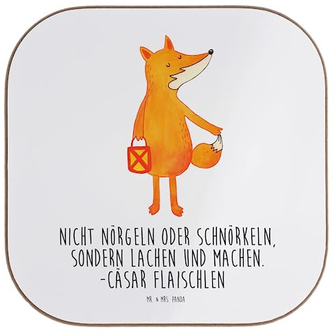 Mr. & Mrs. Panda Untersetzer Tasse Fuchs Laterne - Geschenk, Holzuntersetzer, Sankt Martin, gläseruntersetzer, Optimistisch, Tassenuntersetzer, Coaster, Positiv, Gläser, für