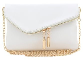 FashionPuzzle Envelope Wristlet Clutch Crossbody Bag with Chain Strap, White, One Size
