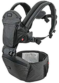 MiaMily Hipster Plus 6 in 1 Babytrage mit Hüftsitz, Neugeborene bis Kleinkind, Ergonomische Babytragesystem, Kindertrage bis 20 kg, Bauchtrage mit Stauraum, Anthrazit-Grau