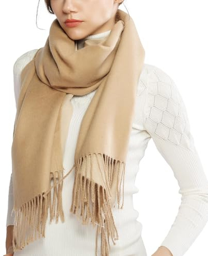 Winter Cashmere Wool Scarf Pashmina Shawl Wrap for Women Long Large Warm Thick Reversible Scarves Camel and Beige