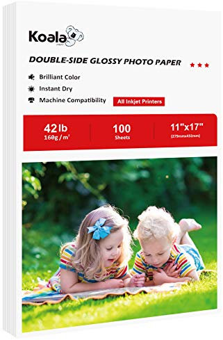 Koala Prospektpapier doppelseitig glänzend zum Bedrucken von Fotos, 100 Blatt, kompatibel mit Tintenstrahldrucker 42LB 11X17