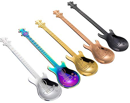 Juego de 5 cucharas de guitarra de acero inoxidable coloridas, para mesa de té, café, azúcar, cucharillas para helado, batido