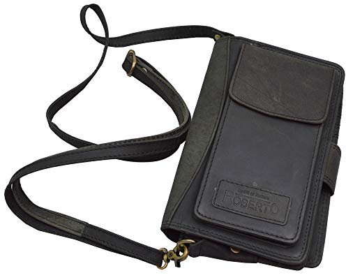 flevado XXL Luxus Organizer Geldbörse Buisness Tasche Büffelleder Roberto Handgelenk Tasche Urlaubs Reise Geldbeutel (Schwarz Wildleder)