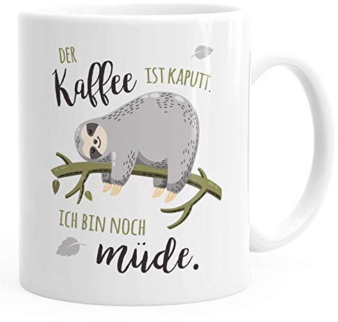 MoonWorks® Kaffee-Tasse mit Spruch Faultier Bürotasse der Kaffee ist kaputt ich bin noch müde Kaffeebecher weiß Keramik-Tasse