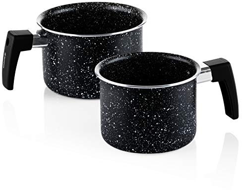 Westinghouse Milk Pan Set - Ø 12 & ; 14 cm - Pot à lait sans PFAS - Revêtement antiadhésif - Lavable au lave-vaisselle - Faitout - Marmite - Marbre noir