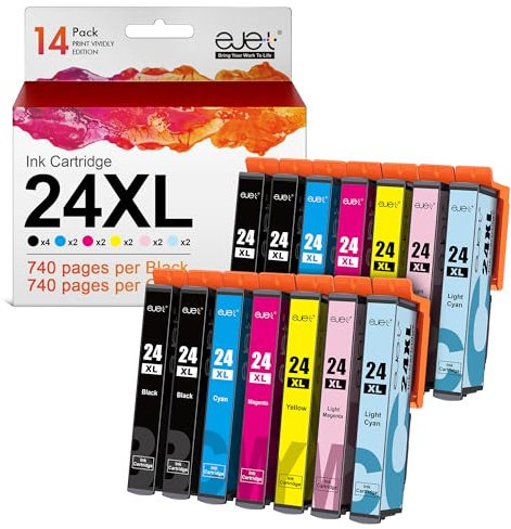 ejet 24XL Ink Cartridge Replacement for Epson 24 XL for Expression Photo XP-970 XP-55 XP-950 XP-860 XP-960 XP-750 XP-760 XP-850 Printer (Black Cyan Magenta Yellow Light Cyan Light Magenta, 14-Pack)