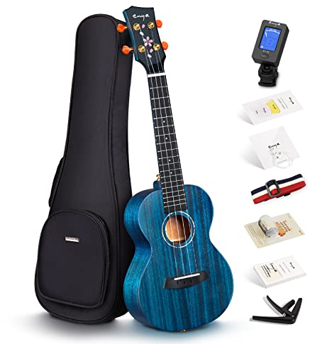 Enya Tenor-Ukulele 66 cm (26 Zoll), solides Mahagoni mit Kirschblütenmuster, Ukulele, Starter-Set mit Tasche, Stimmgerät, Gurt, Saiten, Kapodaster, Sandshaker, Plektren, Poliertuch (EUT-MS BU)