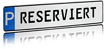 Individuelles Parkplatzschild 520x110mm mit P-Symbol aus Aluminium Wunschkennzeichen mit eigenem Text Wunschname für Parkplatz Schild (05 P - Reserviert)