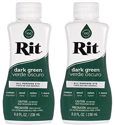 Rit Dye - Líquido multiusos de 8 onzas, ideal para ropa, accesorios, decoración y mucho más, paquete de 2, verde oscuro
