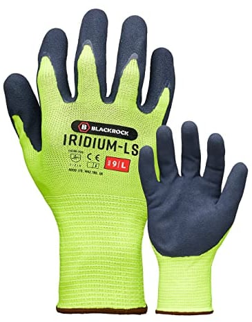 Blackrock Iridium-LS Yellow Safety Work Gloves Mens Womens, Sandy Latex Coating Maximum Dry & Wet Grip, Enhanced Visibility Neon Polyester Liner, Ideal For Highway, Construction, Gardening - Small