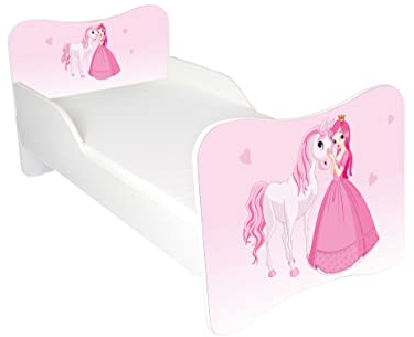 AS-TOR Kinderbett Jugendbett Wiki 70x140 mit Matratze - Bett Schlafzimmer Kindermöbel Kinderbetten für Mädchen und Junge, Hochwertige Möbelplatte, Solide Sicher, Rosa Prinzessin