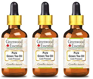 Greenwood Essential Naturreine Grünteeöl (Camellia sinensis) mit Glas Tropfer Kaltgepresst 100ml X 3 (10 oz)