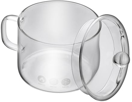 Heat Resistant Glass Stewpot with Handle for Microwave Oven Use | Borosilicate Glass, Scratch Resistant Finish, Non Slip Corners, Home Kitchenware for Everyday Cooking and Serving