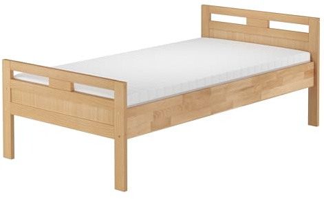 Erst-Holz Einzelbett Echtholz Seniorenbett Buche Massiv 100 x 220 cmFederholzrahmen und Matratze inkl.