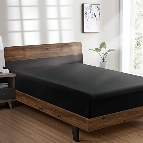 FreshCulture California King Spannbettlaken in Hotelqualität, ultraweich und atmungsaktiv, gebürstete Mikrofaser, Tiefe Taschen, kühlende Spannbettlaken für Cal King Size Bett (schwarz)