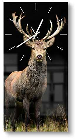 DEQORI Glasuhr | horizontal 30x60 cm | Motiv Majestätischer Hirsch | große XXL Design Uhr aus Glas | leise Wanduhr für Wohnzimmer & Küche | Moderne Hingucker Uhr für die Wand