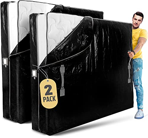 Matratzentaschen zum Umziehen mit 8 Griffen, 2er-Pack, Full XL-Größe, extra dicke Matratzentasche zum Umzug, Matratzenbezug mit Reißverschluss zum Umzug, Umzugsmatratzentaschenschutz