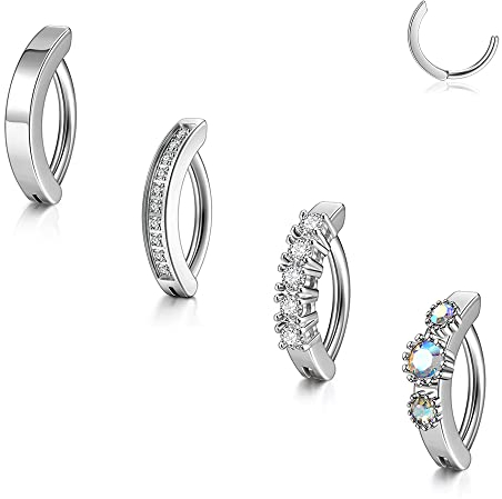 PiercingJak 4er 14G Clicker Piercing Bauchnabelpiercing Silber Chirurgenstahl CZ Bauchnabel Ring 10mm Nabelpiercing Barbell Körper Schmuck für Frauen Mann