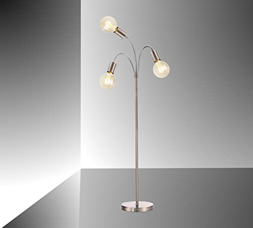 Trango 3-flammig Stehlampe 1531 *EARTH* in Edelstahl-Optik mit 3x E27 Lampenfassung - Höhe ca. 1550mm – 3 schwenkbaren Lampenarmen - Stehleuchte – Wohnzimmerlampe - Bürolampe (ohne Leuchtmittel)
