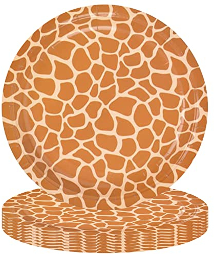 POPOYU 22.3 cm Giraffe Teller,16 Stück Giraffe Pappteller,Safari Pappteller Set für Geburtstagsdeko KinderGiraffe,Geburtstagsdeko GiraffeEnmuster,Dschungel Safari Teller für Party Safari Geburtstag