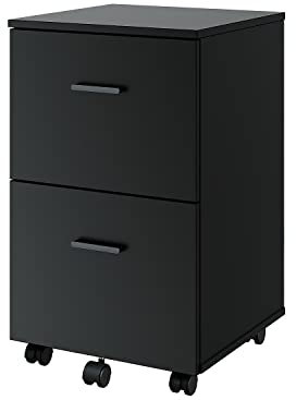 Panana Mobile File Cabinet with 2 Drawers, Wooden Small Filing Cabinet Office Home (Black)